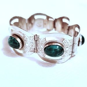 7.25" Sterling Silver Green Jasper Cabs Bracelet